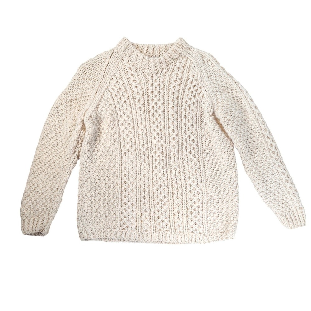 Joseph Horne Co. Italian Hand Knit 100% Wool Sweater Size L Cream Cable Knit